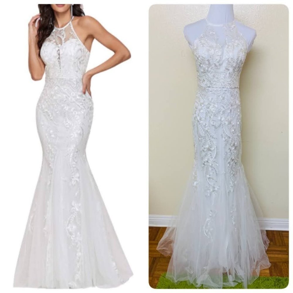 Ever Pretty Halter Embroidered Mermaid Wedding Dress Size Med fits like a small.